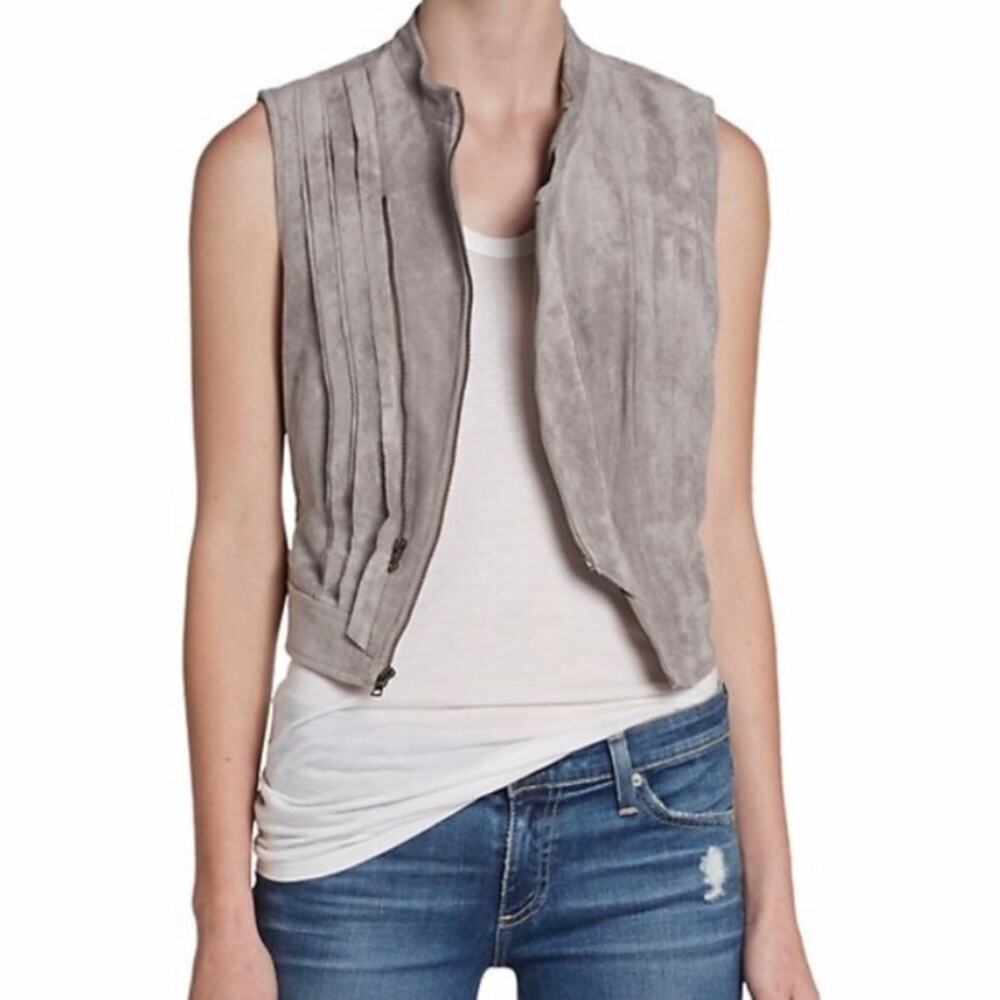 BCBGMaxAzria Black Vest Faux Suede Biker Style Zippered XS - Picture 8 of 10